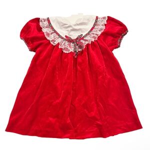 Vintage Nutcracker Red Velvet Christmas Dress Size 4 White Lace Trim 4T Holiday